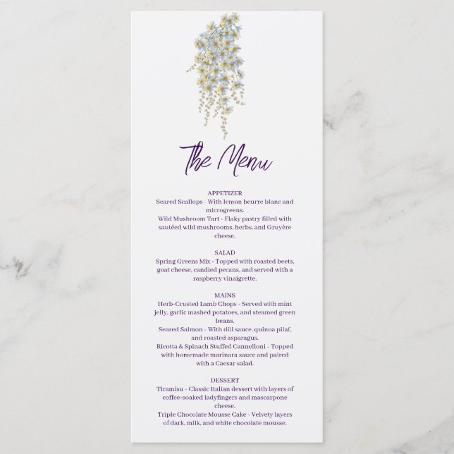 Modern simple Floral Boho Wedding Menu (Front)