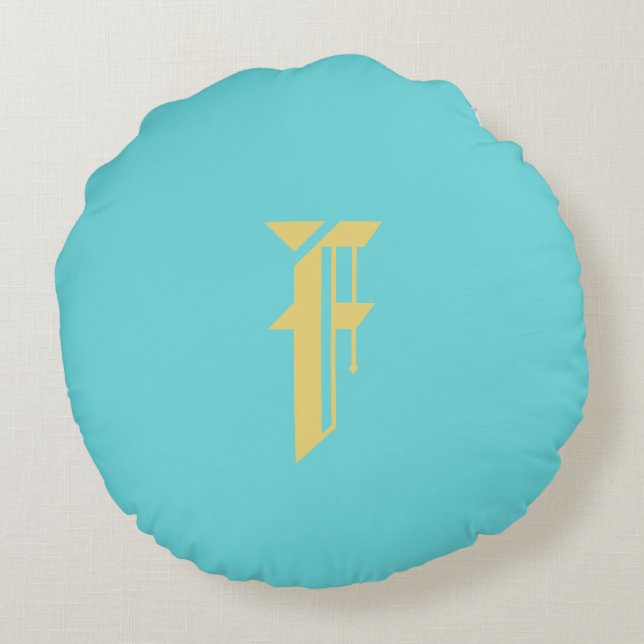 Modern Simple Floral Orange Blue Monogram Template Round Cushion (Back)
