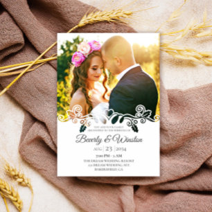 Modern Simple Floral Photo Frame Wedding Invitation