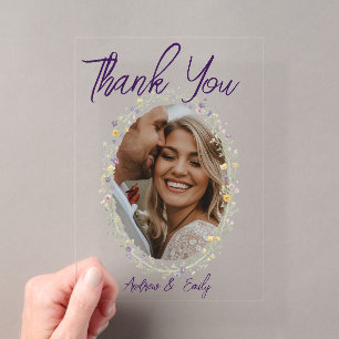 Modern Simple Floral Wedding Thank You Card Acrylic Invitations