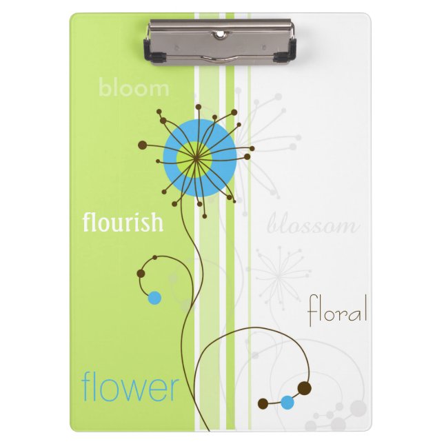 Modern Simple Flower Green Typography Clipboard (Front)