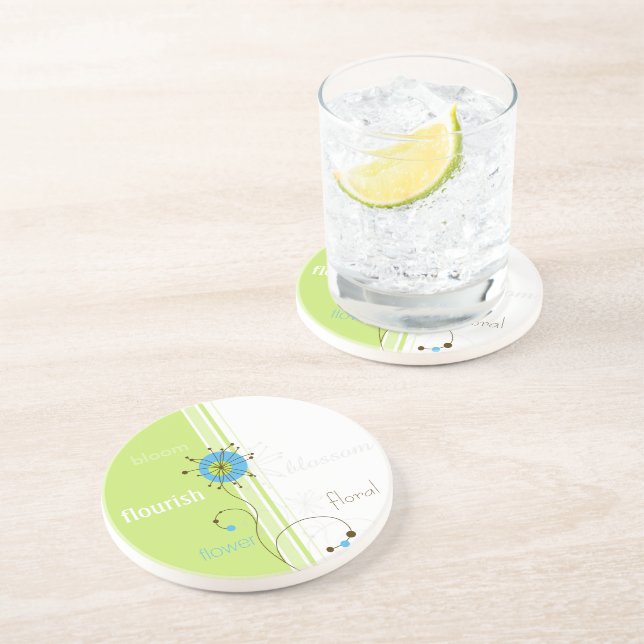 Modern Simple Flower Green Typography Coaster (Side)