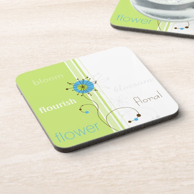 Modern Simple Flower Green Typography Coaster (Left Side)
