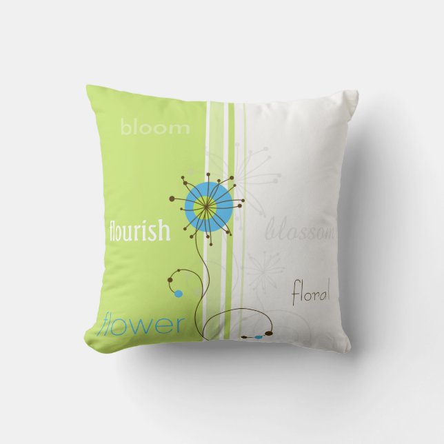 Modern Simple Flower Green Typography Cushion (Front)