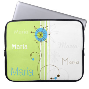Modern Simple Flower Green Your Name Laptop Sleeve