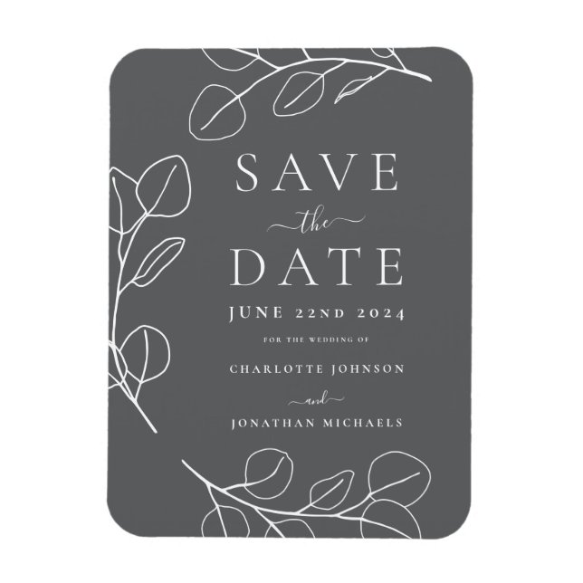 Modern Simple Foliage Grey Wedding Magnet (Vertical)