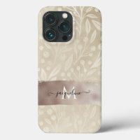 Modern Simple Foliage Neutral Bronze Foil Name