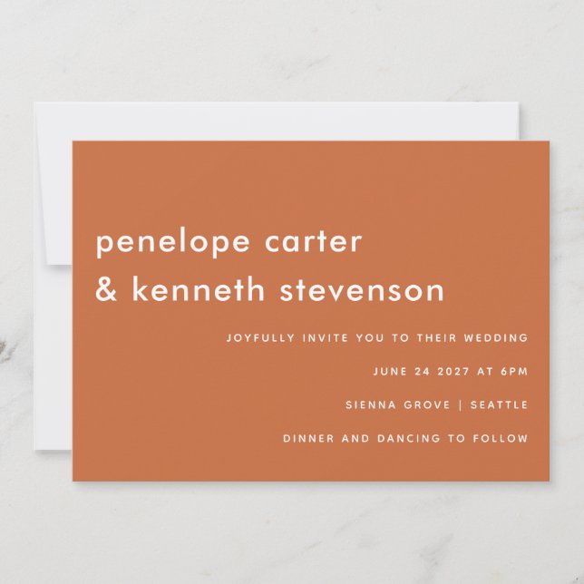 Modern Simple Font Boho Burnt Orange Wedding Invitation (Front)