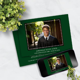 Modern Simple Forest Green Photo Graduation Invitation