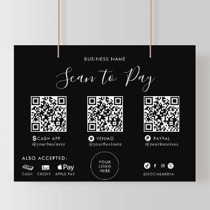 Modern Simple Formal Black QR Scan to Pay Sign