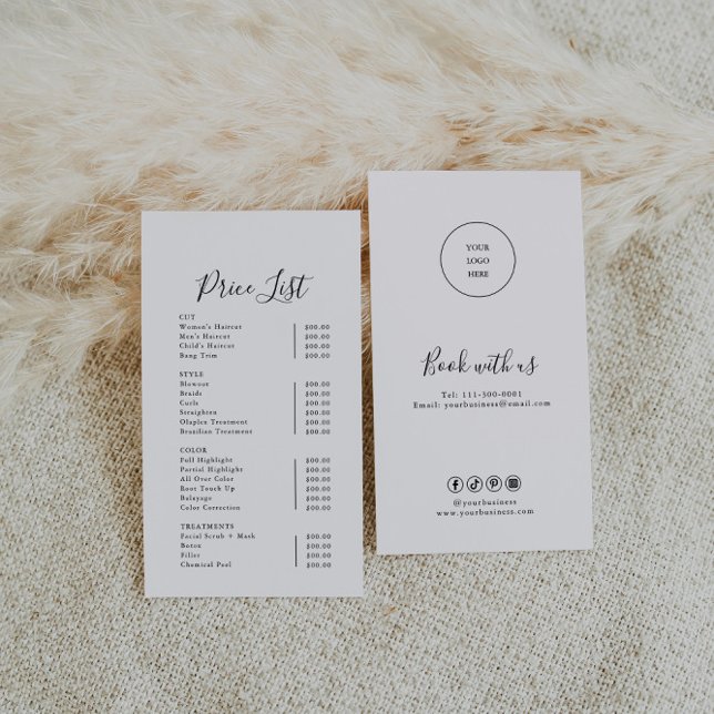 Modern Simple Formal Calligraphy Price List Business Card (Creator Uploaded)