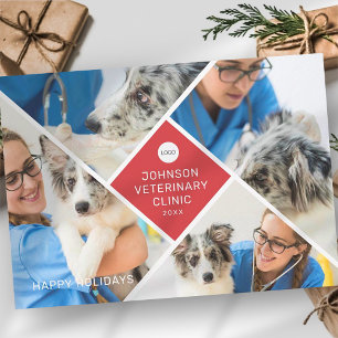 Modern Simple Four Photo and Logo Business Holiday Card