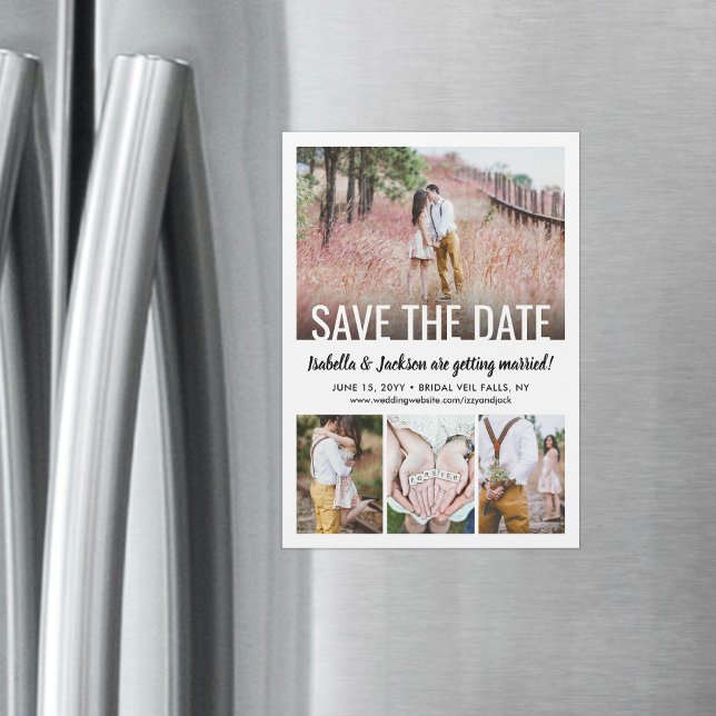 Modern Simple Four Photo Wedding Save the Date Magnetic Invitation (Creator Uploaded)