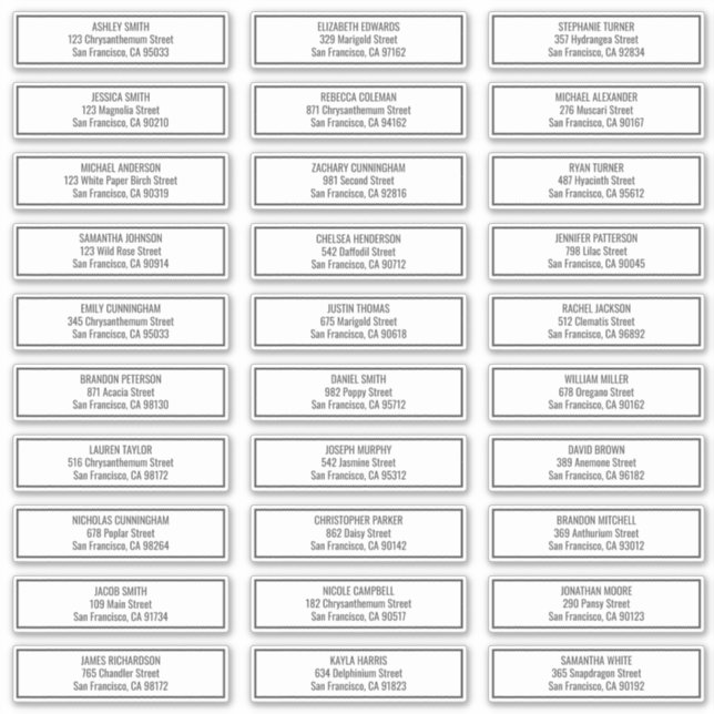 Modern Simple Frame Wedding Guest Names Address (Front)