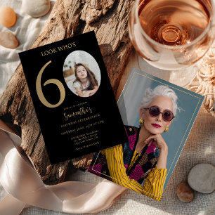 Modern Simple Fun Black Gold 60th Birthday Photo Invitation