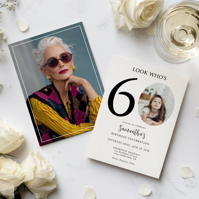 Modern Simple Fun Black White 60th Birthday Photo Invitation (Modern Simple Fun Black White 60th Birthday Photo Invitation)