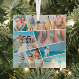 Modern Simple Fun Custom 9 Images Collage Photos Glass Tree Decoration