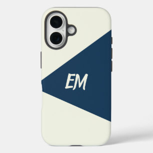 Modern Simple Geometric Blue and Cream iPhone 16 Case