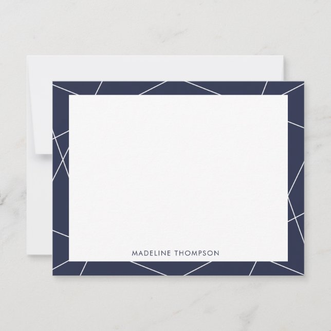 Modern Simple Geometric Navy Blue Border Name Card (Front)