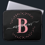 Modern Simple Girly Pink Black Monogram Script Laptop Sleeve<br><div class="desc">Girly, modern, trendy, elegant, blush pink and black, white monogram initial name script custom personalised monogrammed laptop sleeve. Featuring a monogram initial and a girly name script in a hand lettered calligraphy font with swash tails and dotted circle frame around your monogram. Perfect feminine gift for sister, mother, girlfriend, birthday,...</div>