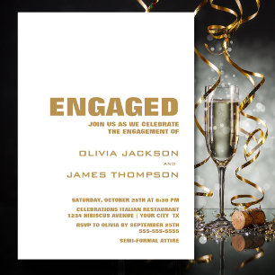 Modern Simple Gold and White Engagement Party Invitation