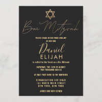 Modern Simple Gold Black Star Bar Mitzvah