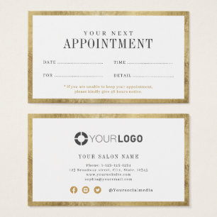 Modern simple gold border salon appointment card