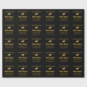 Modern Simple Gold Cap Typography Grad Party Wrapping Paper