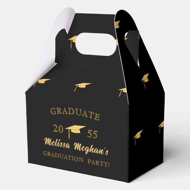 Modern Simple Gold Graduation Cap Grad Party  Favour Box (Front)