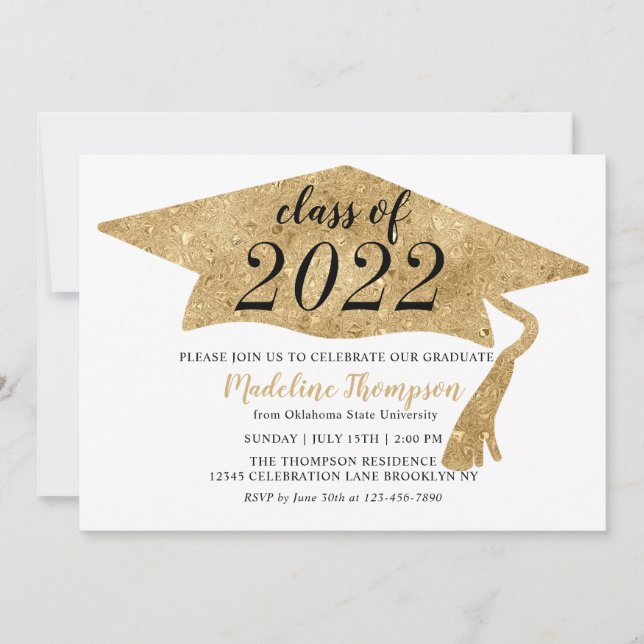 Modern Simple Gold Graduation Hat Party Invitation (Front)