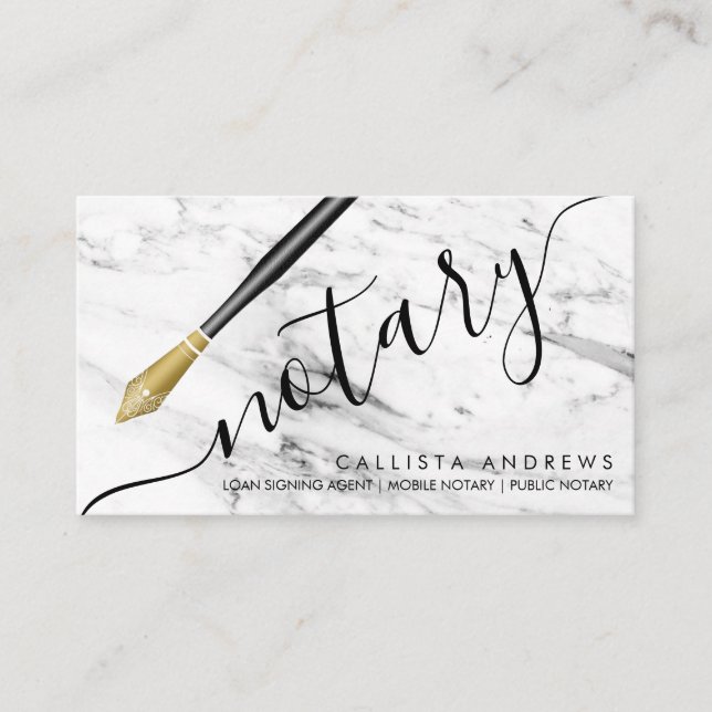 Modern Simple Gold Marble Fountain Pen Notary Loan Business Card (Front)