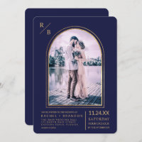 Modern Simple Gold Navy Blue Arch Wedding