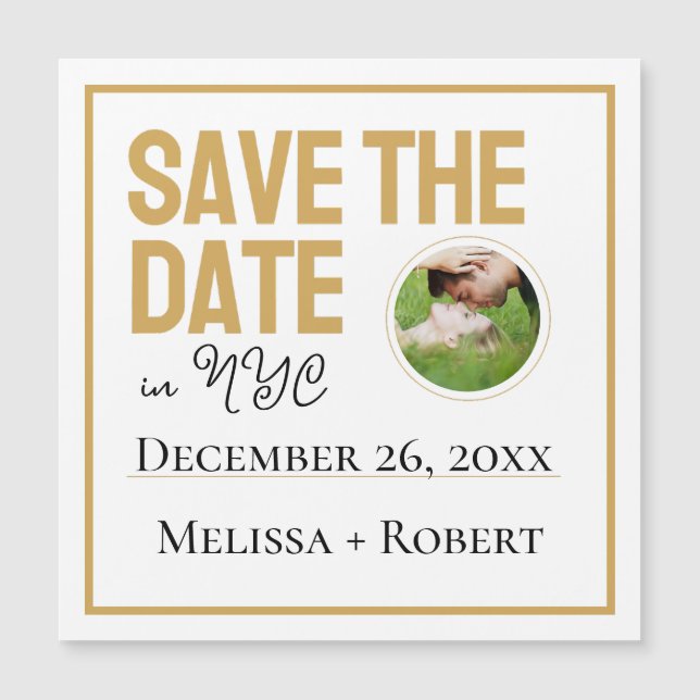 Modern Simple Gold Photo Save The Date  (Front)