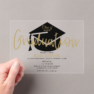 Modern Simple Gold Script Graduation Party Acrylic Invitations