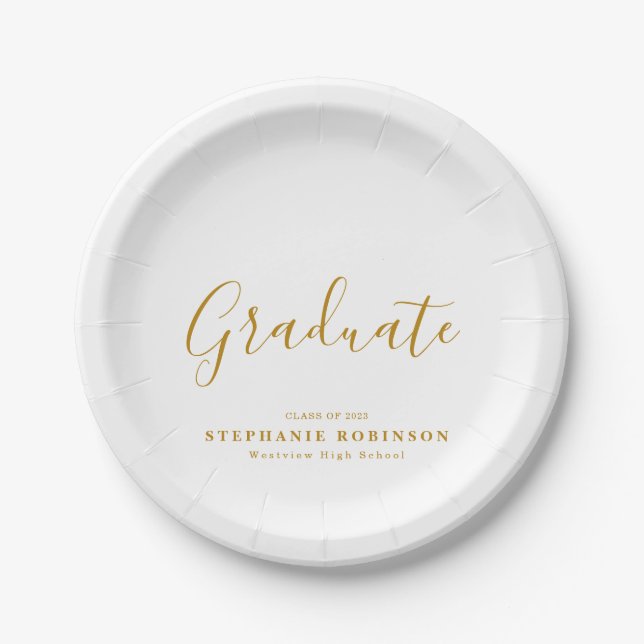 Modern Simple Gold Script Graduation Party Paper Plate (Front)