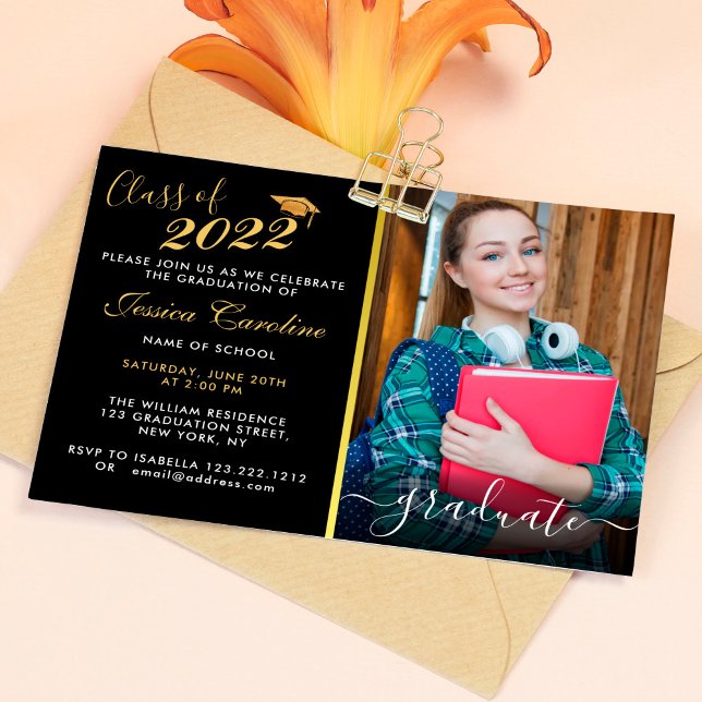Modern Simple Gold Script Graduation With Photo Invitation (Creator Uploaded)