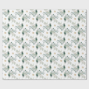 Modern Simple Gold Snowflake & Winter Greenery Wrapping Paper