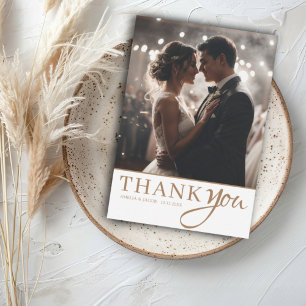 Modern Simple Gold & White Wedding Thank You Card