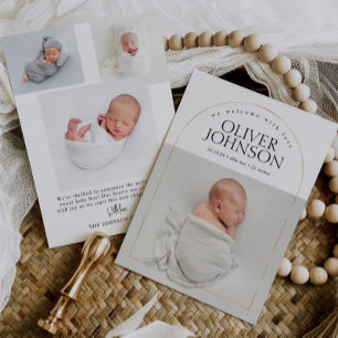 Modern Simple Golden Arch Baby Photo Birth Announcement