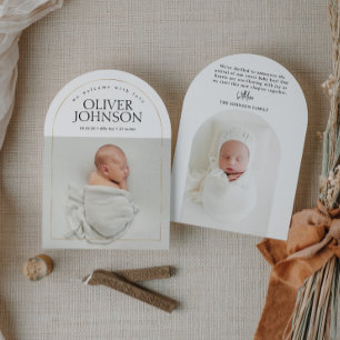 Modern Simple Golden Arch Baby Photo Birth Invitation