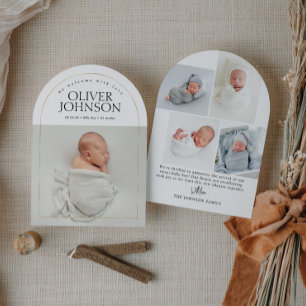 Modern Simple Golden Arch Baby Photo Birth Invitation