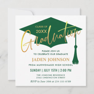 Modern Simple Golden Green Graduation Party Invitation