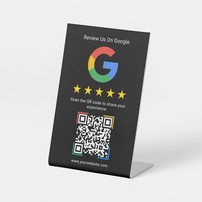 Modern Simple Google Review QR Code Business Pedestal Sign (Front)