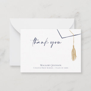 Modern Simple Grad Cap & Gold Tassel Thank You  Card