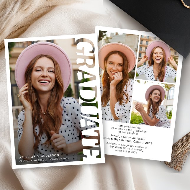 Modern Simple Graduate 3 Photo Collage Graduation Announcement (Creator Uploaded)