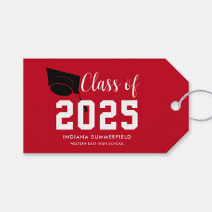 Modern Simple Graduation 2025 Script Red Grad Gift Tags