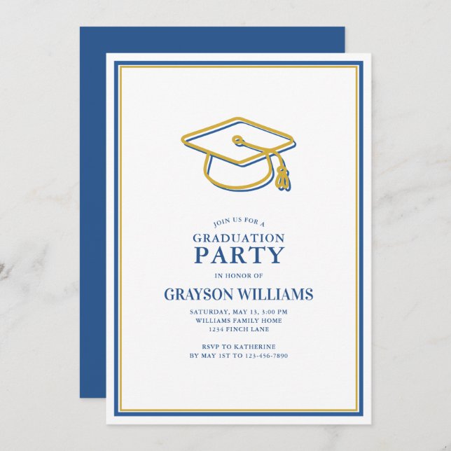 Modern Simple Graduation Cap Grad Party Invitation (Front/Back)
