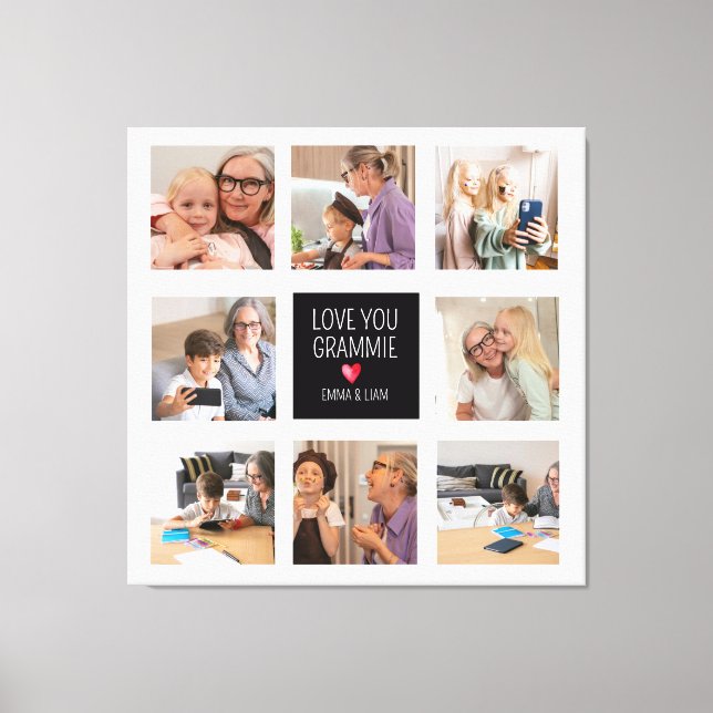 Modern Simple Grandma Heart 8 Photo Collage Custom Canvas Print (Front)
