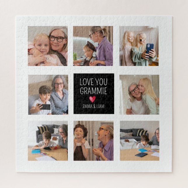Modern Simple Grandma Heart 8 Photo Collage Custom Jigsaw Puzzle (Vertical)