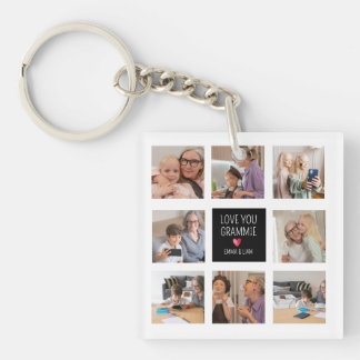 Modern Simple Grandma Heart 8 Photo Collage Custom Key Ring